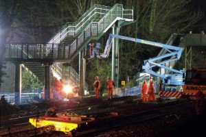 Night scene with steps now attached to supports