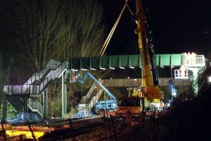 Pedestrian walway now in position across railway track