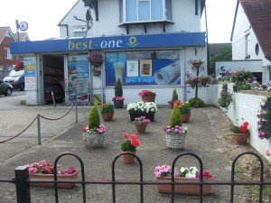 Best-One stores: front of store decorated with free-standing pots